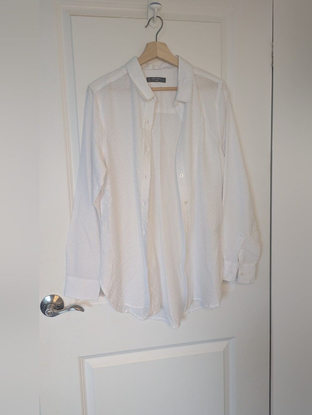 Denver Hayes White Swiss Dot Long-Sleeve Button-Down Shirt Size L